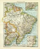 Brasilien Karte Lithographie 1910 Original der Zeit
