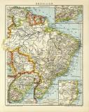 Brasilien Karte Lithographie 1912 Original der Zeit