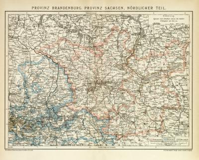 Brandenburg Sachsen Karte Lithographie 1899 Original der Zeit
