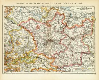 Provinz Brandenburg Provinz Sachsen Nördlicher Teil historische Landkarte Lithographie ca. 1908