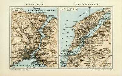 Bosporus Dardanellen historische Landkarte Lithographie ca. 1912
