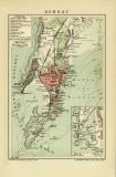 Bombay Stadtplan Lithographie 1904 Original der Zeit