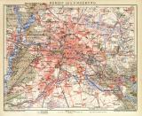 Berlin und Umgebung historischer Stadtplan Karte Lithographie ca. 1905