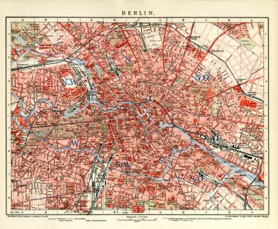 Berlin historischer Stadtplan Karte Lithographie ca. 1906