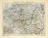 Belgien und Luxemburg historische Landkarte Lithographie ca. 1901