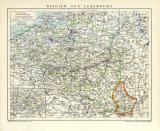 Belgien und Luxemburg historische Landkarte Lithographie ca. 1905