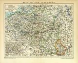 Belgien und Luxemburg historische Landkarte Lithographie ca. 1908