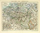 Belgien und Luxemburg historische Landkarte Lithographie ca. 1910