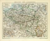 Belgien und Luxemburg historische Landkarte Lithographie ca. 1912