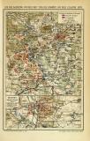 Farbige Lithographie aus dem Jahr 1891 zeigt Karten zu...