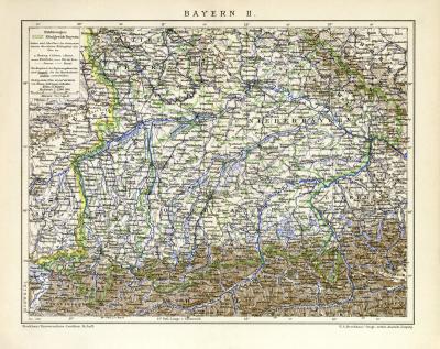 Bayern II. historische Landkarte Lithographie ca. 1901