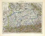Farbige Lithographie aus dem Jahr 1891 zeigt eine Landkarte von Bayern im Maßstab 1 zu 1.250.000.