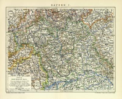 Bayern I. historische Landkarte Lithographie ca. 1912