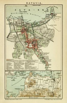 Batavia historischer Stadtplan Karte Lithographie ca. 1904