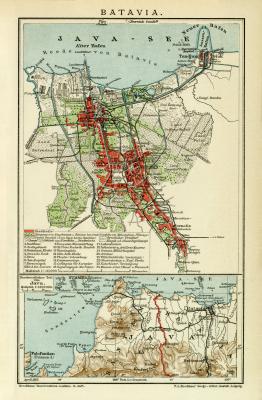 Batavia historischer Stadtplan Karte Lithographie ca. 1912