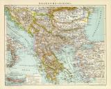 Balkanhalbinsel historische Landkarte Lithographie ca. 1899