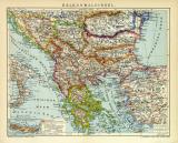 Balkanhalbinsel historische Landkarte Lithographie ca. 1908