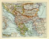 Balkanhalbinsel historische Landkarte Lithographie ca. 1912