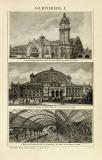 Bahnhöfe I. - II. historische Bildtafel Holzstich ca. 1902