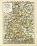 Baden Hohenzollern und Württemberg historische Landkarte Lithographie ca. 1901