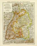 Baden Hohenzollern und Württemberg historische Landkarte Lithographie ca. 1905