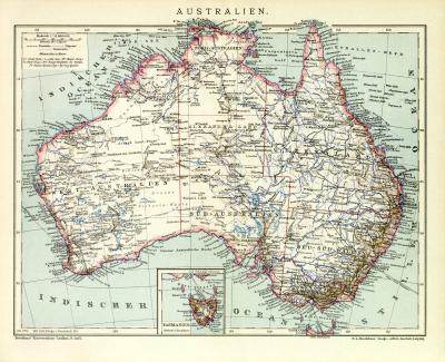 Australien historische Landkarte Lithographie ca. 1905