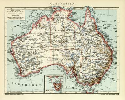 Australien historische Landkarte Lithographie ca. 1912
