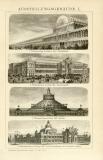 Stich aus 1893 zeigt 4 architektonische Szenen von...