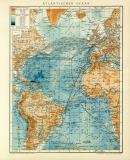 Atlantischer Ocean historische Landkarte Lithographie ca. 1912