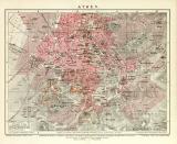 Athen historischer Stadtplan Karte Lithographie ca. 1901