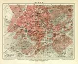 Athen historischer Stadtplan Karte Lithographie ca. 1910