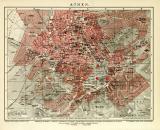 Farbige Lithographie aus dem Jahr 1891 zeigt einen Stadtplan von Athen im Maßstab 1 zu 15.800.