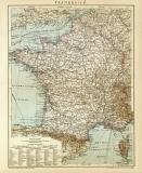 Frankreich Karte Lithographie 1900 Original der Zeit