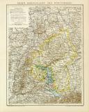 Baden Hohenzollern und Württemberg historische Landkarte Lithographie ca. 1899