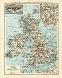 Die Schiffahrtsstrassen in Grossbritannien und Irland historische Landkarte Lithographie ca. 1902