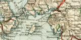 Die Schiffahrtsstrassen in Grossbritannien und Irland historische Landkarte Lithographie ca. 1908