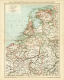 Die Schiffahrtsstrassen in Belgien und den Niederlanden historische Landkarte Lithographie ca. 1903