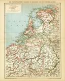 Die Schiffahrtsstrassen in Belgien und den Niederlanden historische Landkarte Lithographie ca. 1905