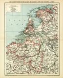 Die Schiffahrtsstrassen in Belgien und den Niederlanden historische Landkarte Lithographie ca. 1910