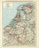 Die Schiffahrtsstrassen in Belgien und den Niederlanden historische Landkarte Lithographie ca. 1912