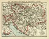 Die Schiffahrtsstrassen in Österreich-Ungarn historische Landkarte Lithographie ca. 1908