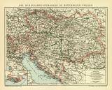 Die Schiffahrtsstrassen in Österreich-Ungarn historische Landkarte Lithographie ca. 1912